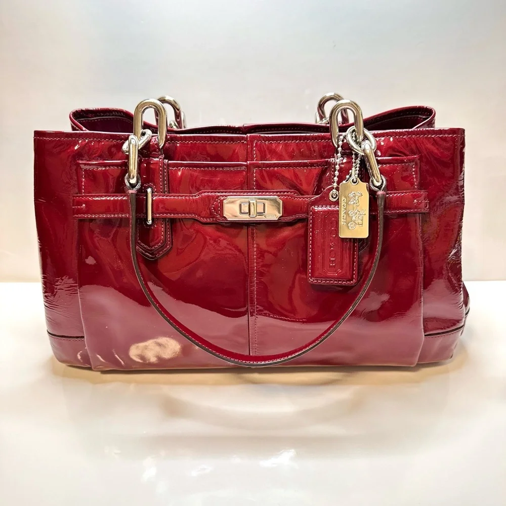 ✅ Sold ✅ Y2K Coach Chelsea Jayden Burgundy Patent Leather Tote Handbag Satchel - Picture 8 of 16